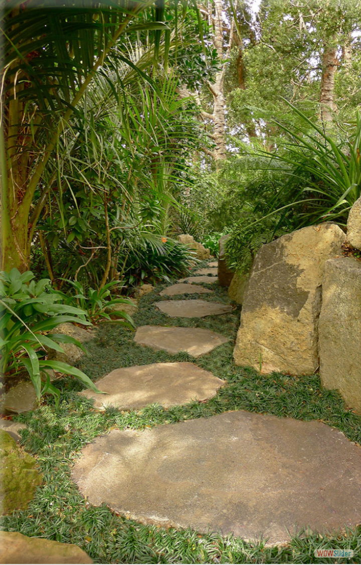 Basalt flag stones and rock retaining